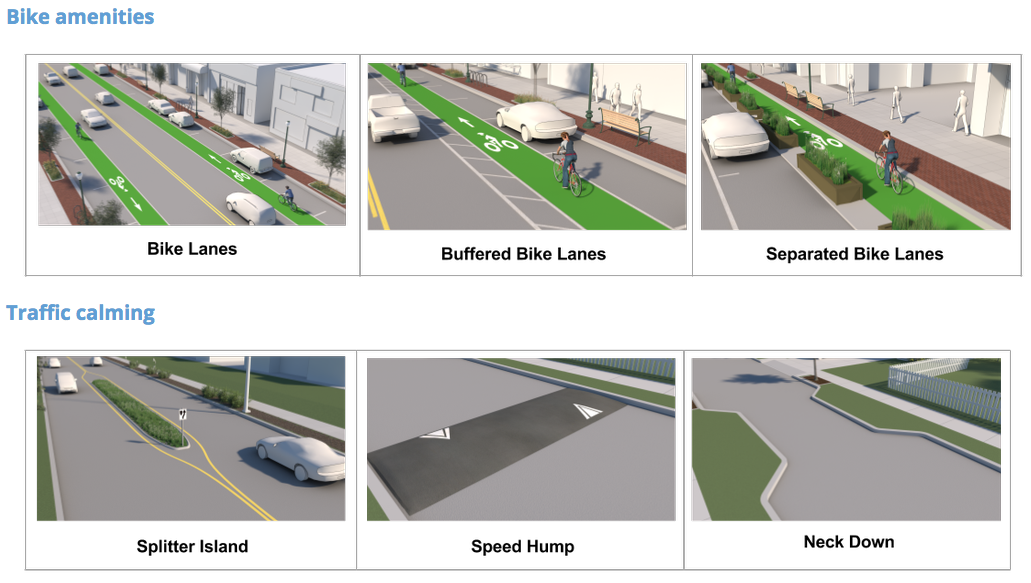 Possible bike facilities and traffic calming measures. (King County)