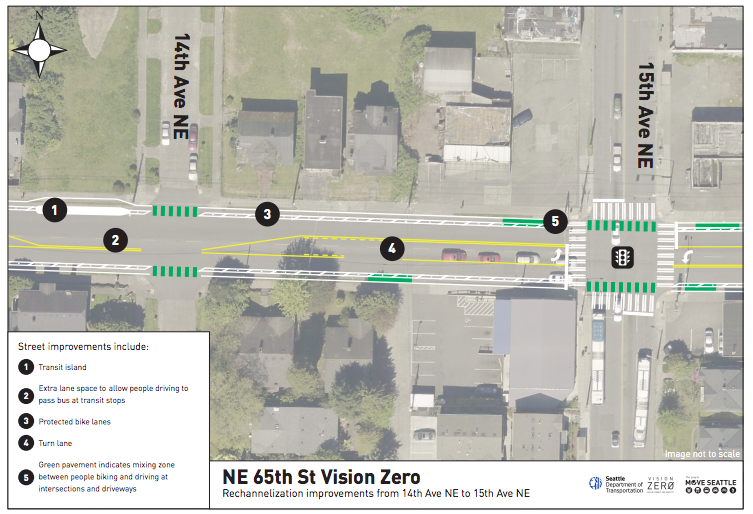 December rechannelization plan for NE 65th St near Roosevelt High School. (City of Seattle)