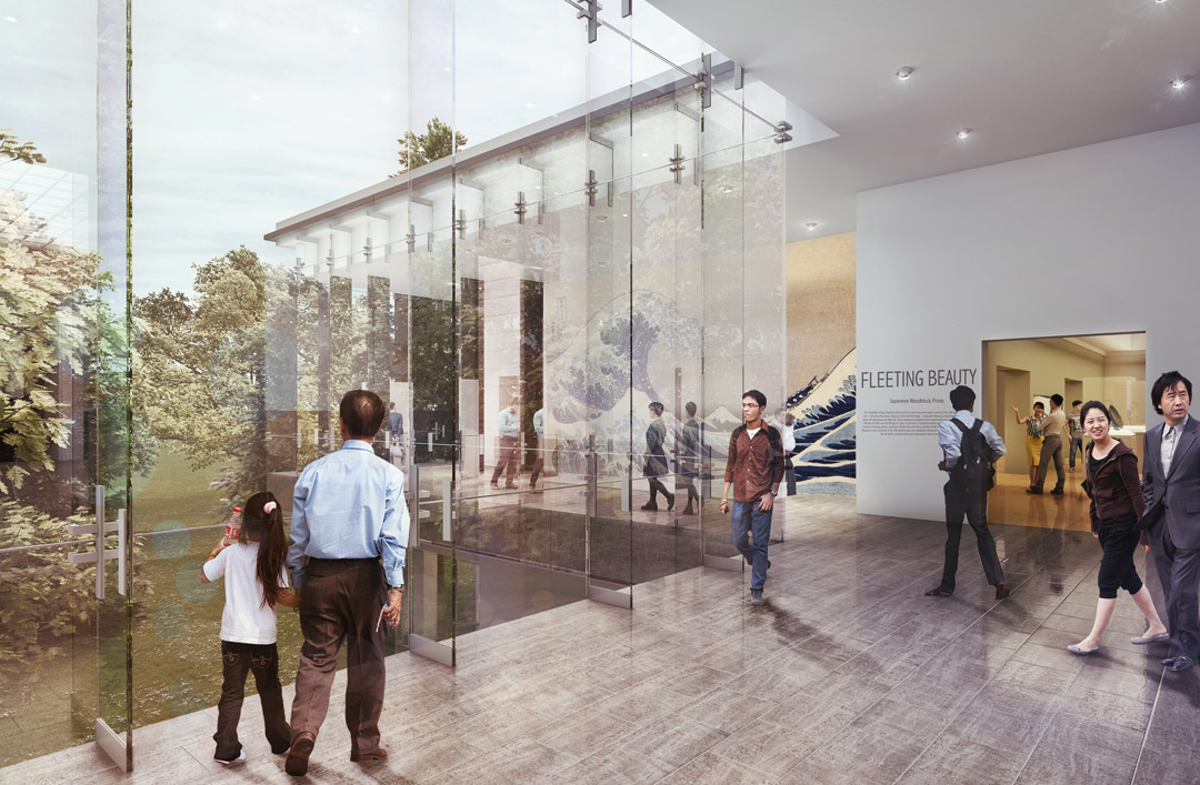 Rendering of the glass lobby that will look out onto the park. (Seattle Art Museum)