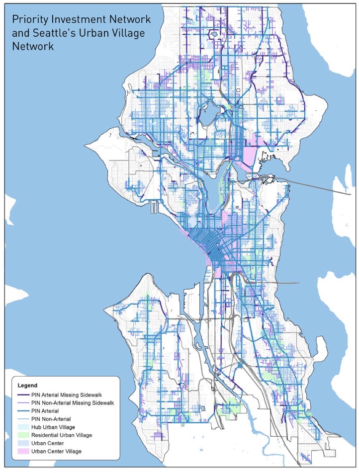 Seattle's Priority Investment Network for sidewalks. (City of Seattle)