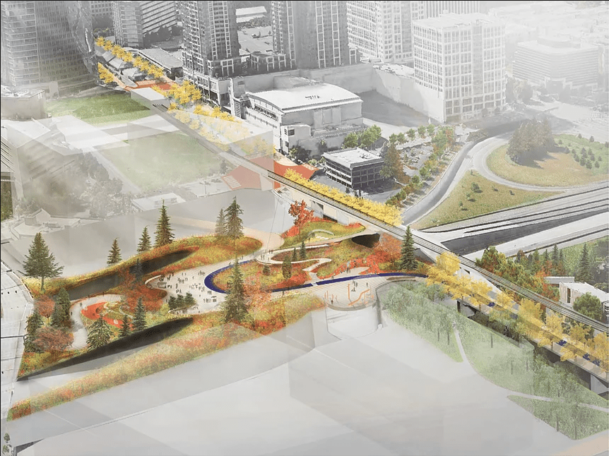 A rendering some a row of trees and lawn on a lid over 405.