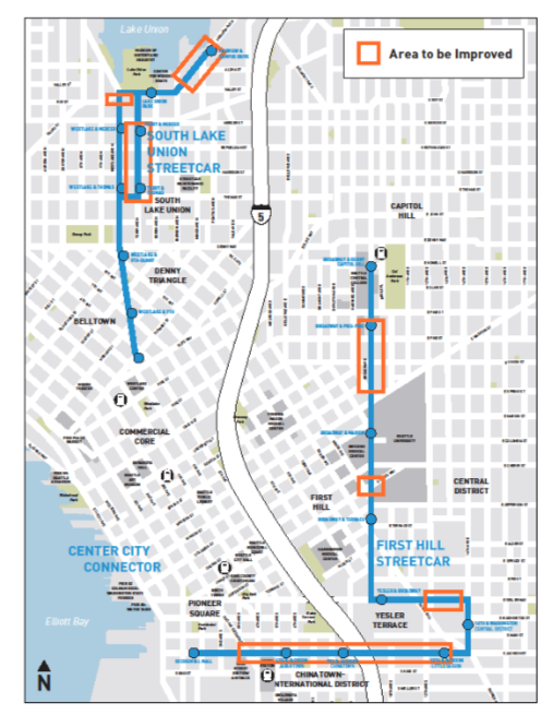 Areas that SDOT is or has made speed and reliability improvements. (City of Seattle)