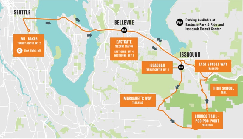 Seattle-Issaquah Trailhead Direct route. (King County)