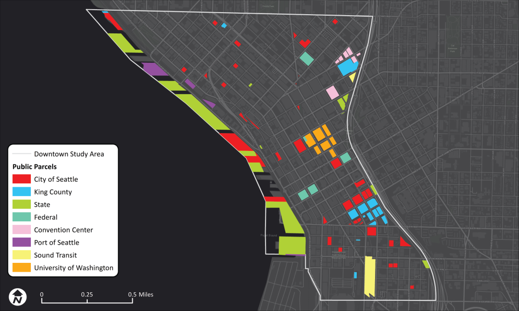 Property owned by all public agencies in Downtown. (Data provided by permission of King County)