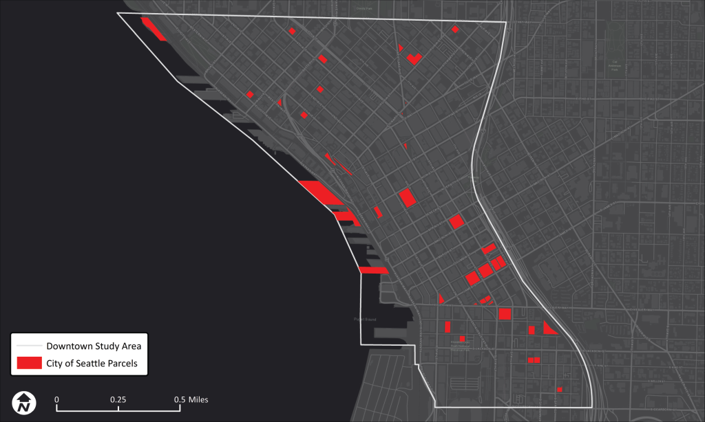 Property owned by the City of Seattle in Downtown. (Data provided by permission of King County)