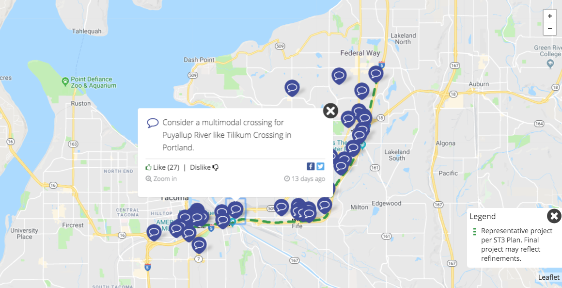 Comments on the interactive map. (Sound Transit)