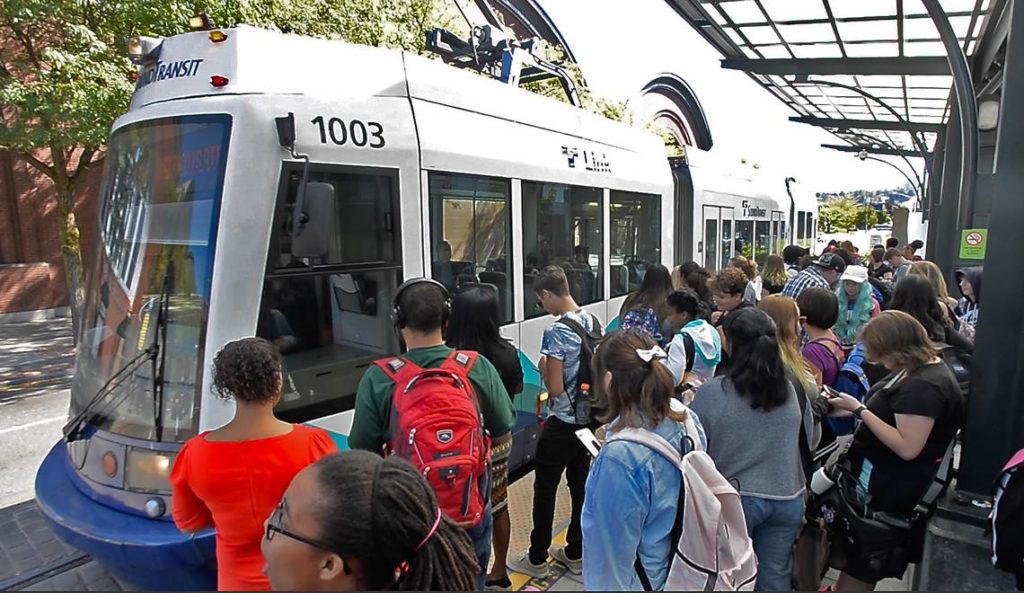 Tacoma Link train near the city center.