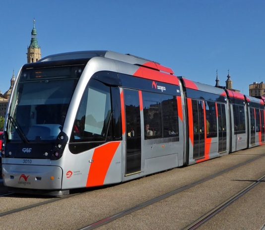 Sunday Video: Zaragoza CAF Urbos 3 Tram A long streetcar on a quiet urban street in Spain with church spire in the background