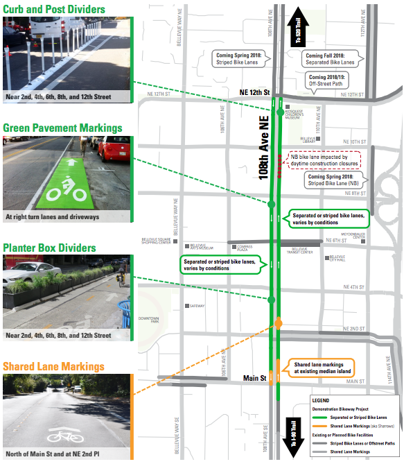 Demonstration project improvements and related bike projects. (City of Bellevue)