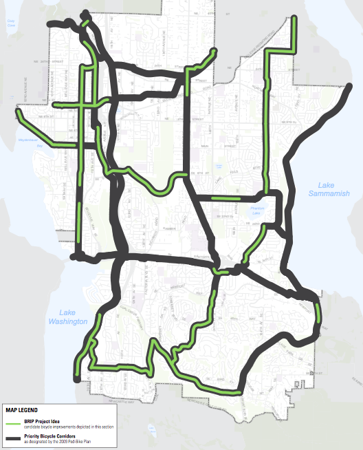 Priority bicycle corridor project ideas. (City of Bellevue)