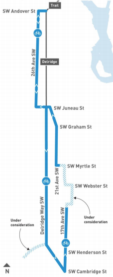 Conceptual corridor-wide bike network. (City of Seattle)