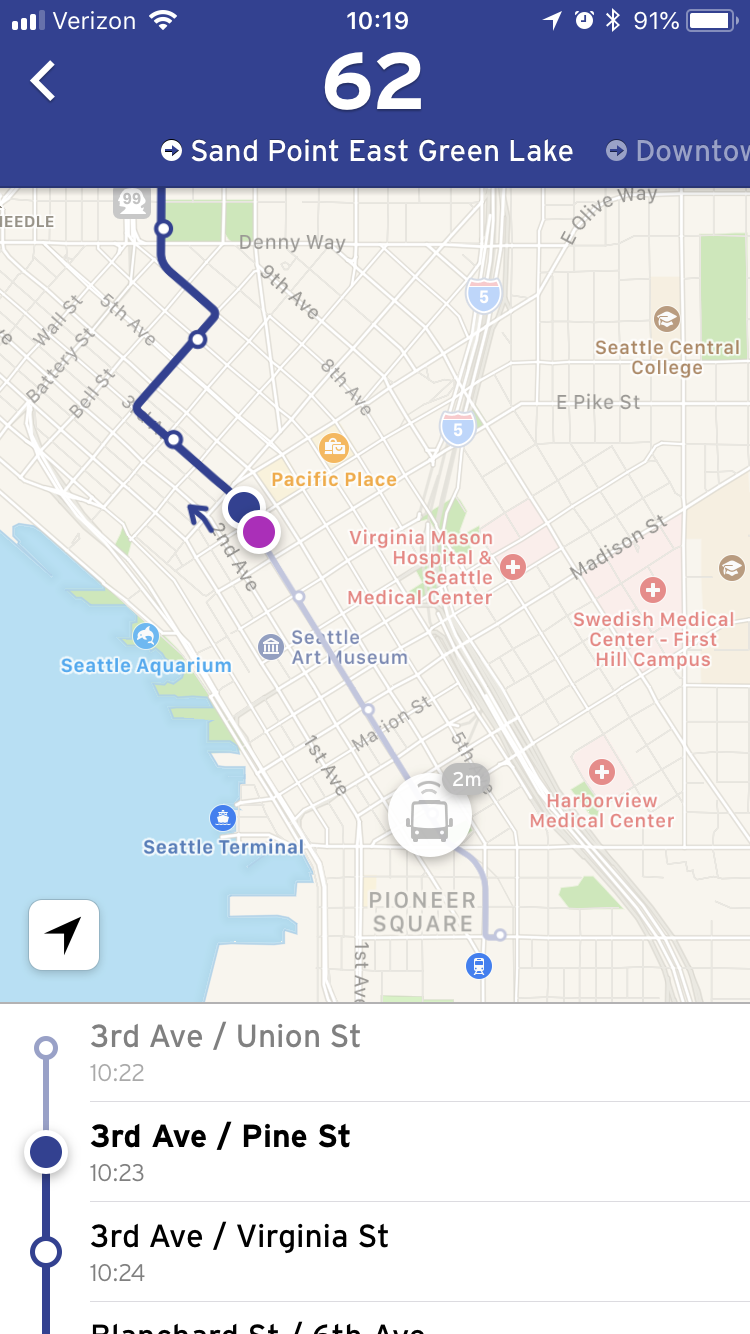 Example of stale data for Route 62. (Transit)