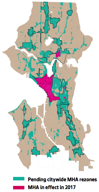 Where MHA was in effect in 2017. (City of Seattle)