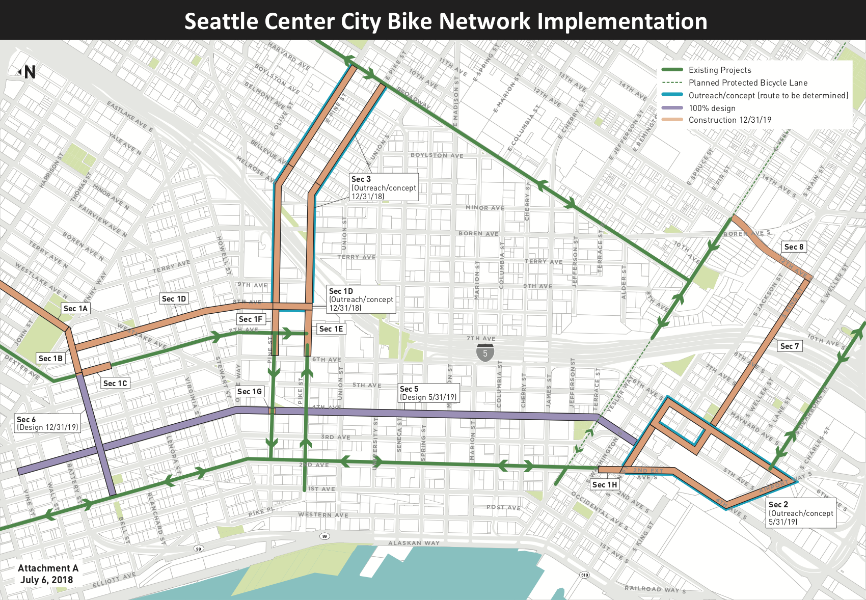 The implementation plan for the Seattle Center City Bike Network. (City of Seattle)