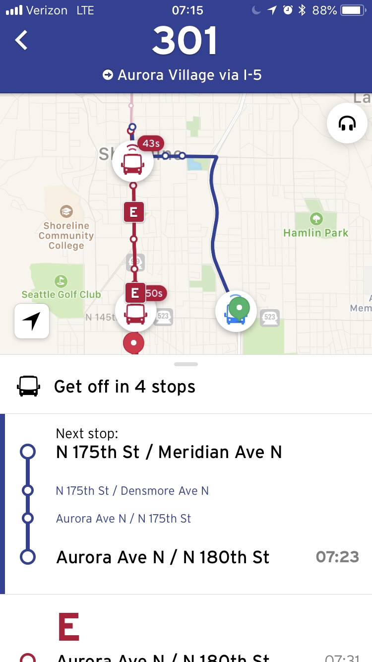 Example of the new real-time data through GO. (Transit)