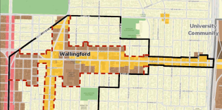 Wallingford Community Council proposed 2017 Comprehensive Plan amendment to remove more than 50 blocks and only park from the urban village. (City of Seattle)