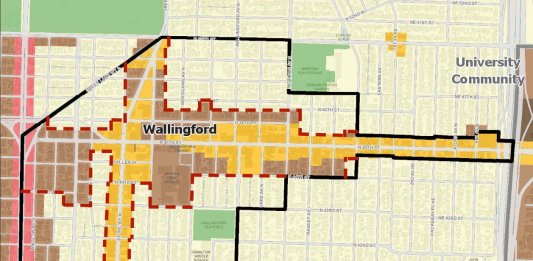 Wallingford Community Council proposed 2017 Comprehensive Plan amendment to remove more than 50 blocks and only park from the urban village. (City of Seattle)