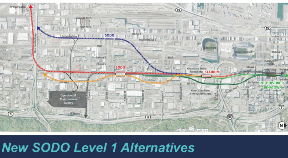 The new SoDo Level 1 alternatives under consideration. (Sound Transit)