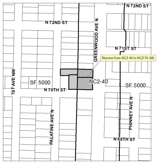Rezoned site in Greenwood. (City of Seattle)