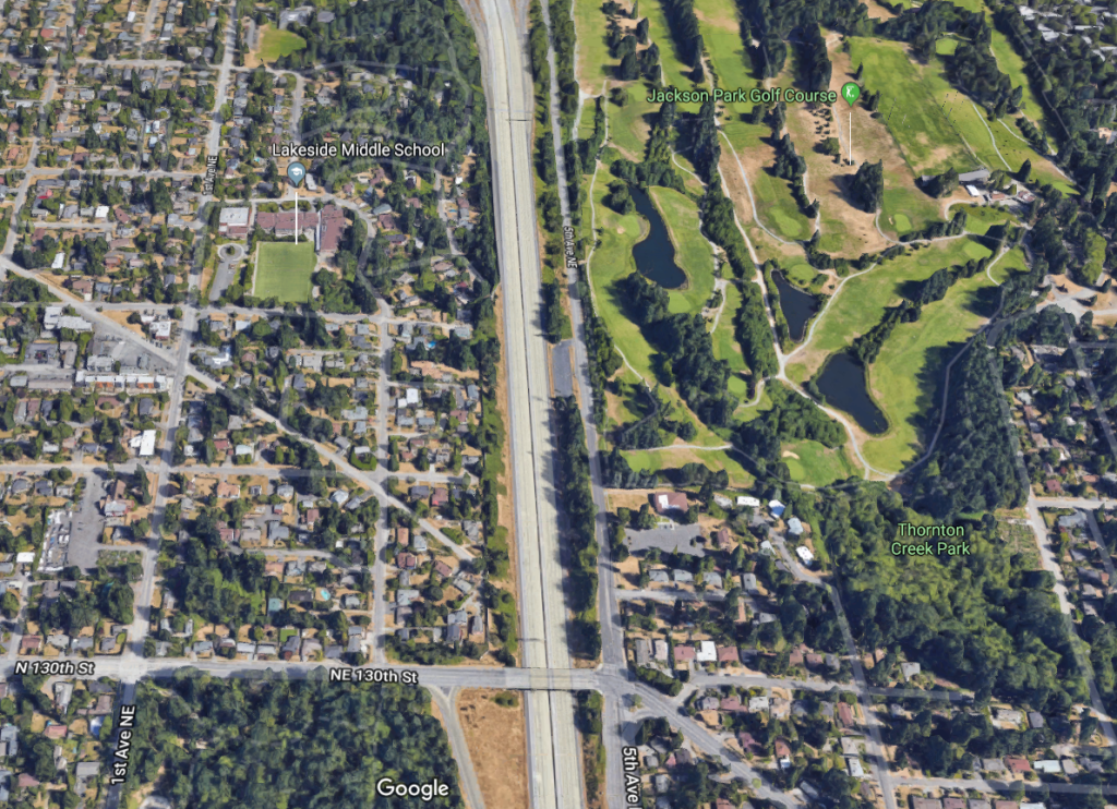 Jackson Park consumes 160 acres in the walkshed of 130th Street and 147th Street stations, as this Google Earth image shows.