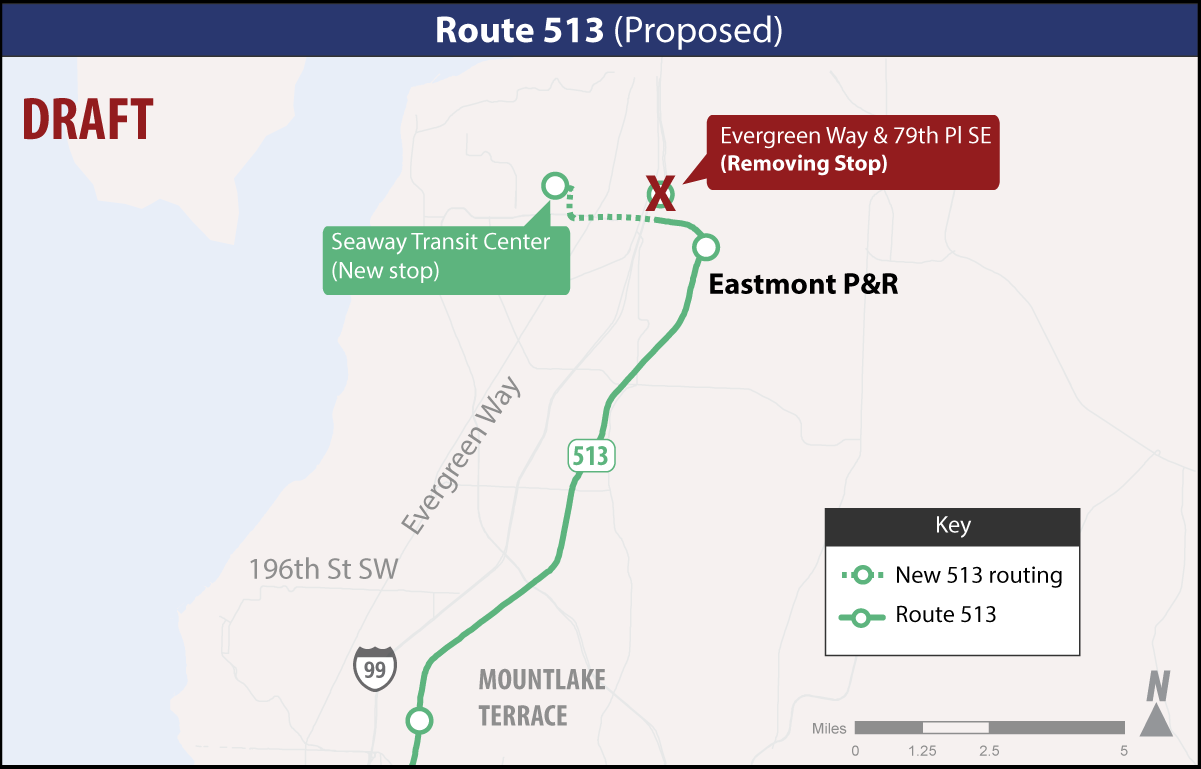 Proposed changes to Route 513. (Sound Transit)