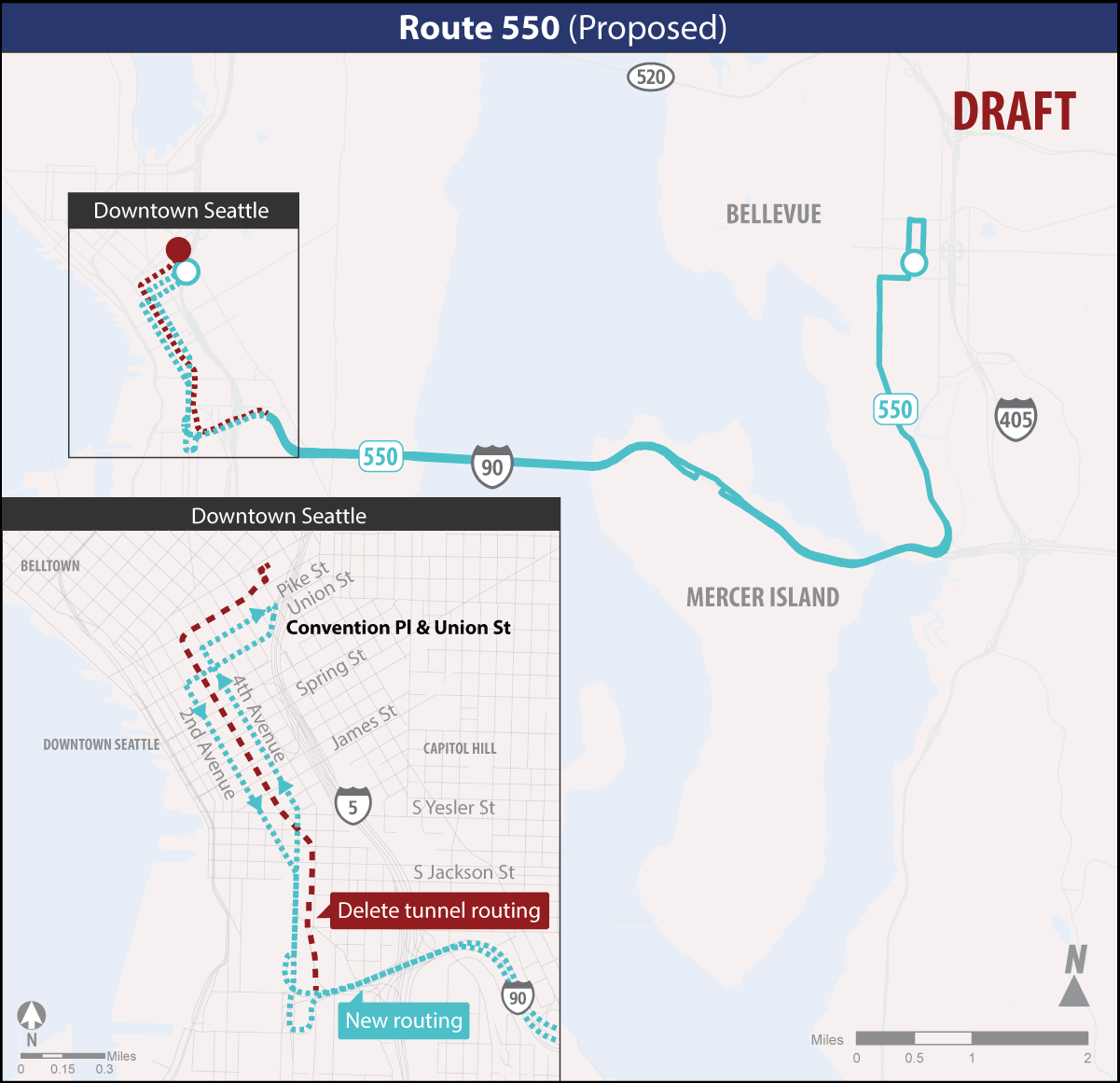 Proposed Route 550 changes. (Sound Transit)