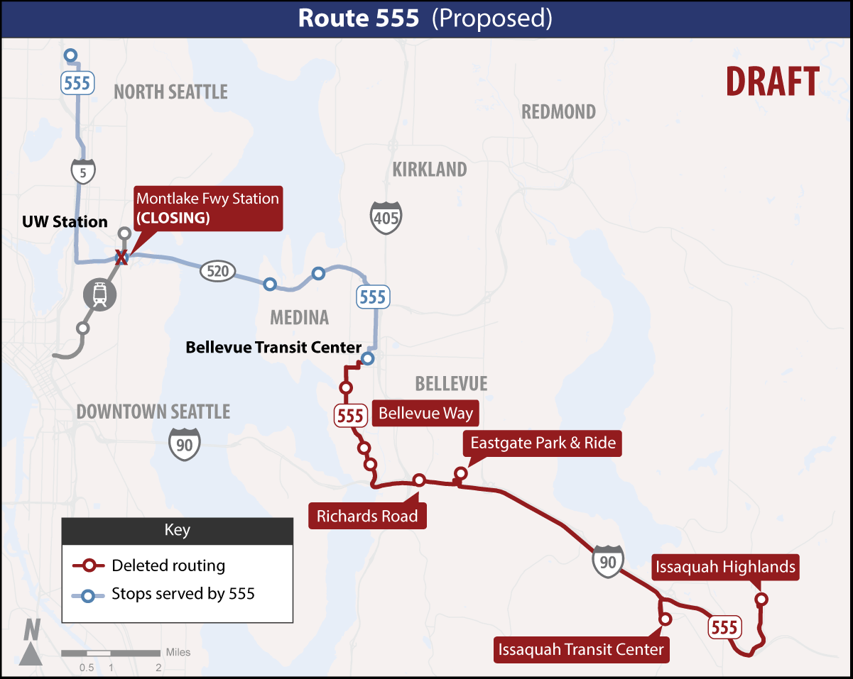 Proposed changes to Route 555. (Sound Transit)