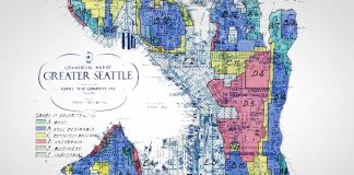 A redlining map of Seattle shows the Central District and Delridge indicated in red.