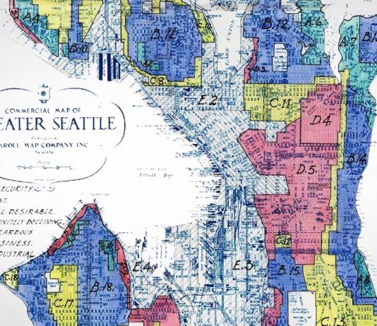 Sunday Video: The History of Redlining in Seattle A redlining map of Seattle shows the Central District and Delridge indicated in red.