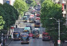 The Case for Making Transit Free (and How to Pay for It) King County Metro buses on Third Avenue during rush hour. (Bruce Englehardt)