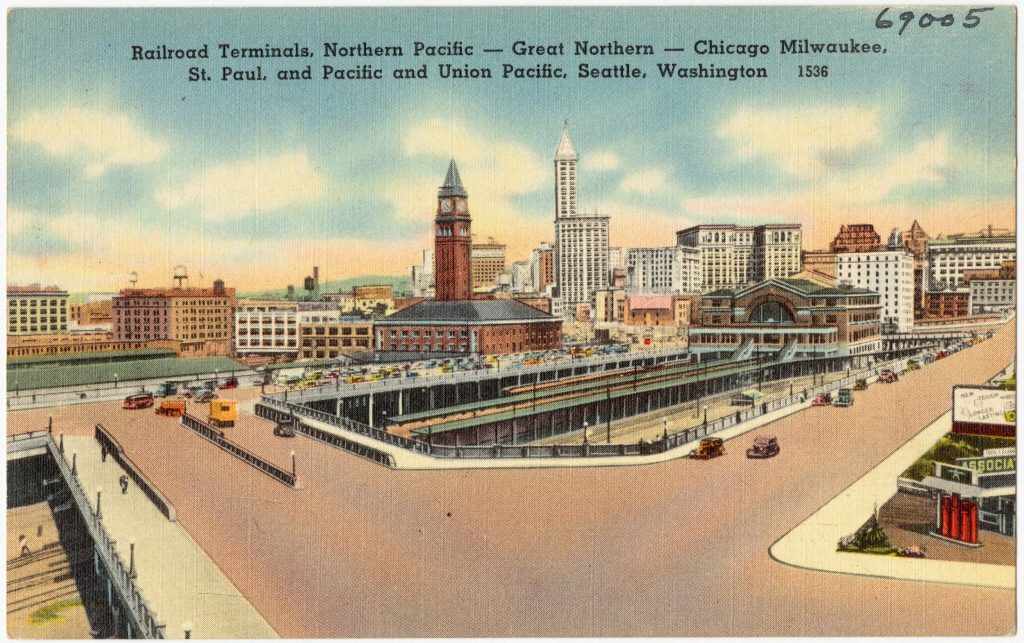 Railroad_terminals_Northern_Pacific_--_Great_Northern_--_Chicago_Milwaukee,_St._Paul,_and_Pacific_and_Union_Pacific,_Seattle,_Washington_(69005)