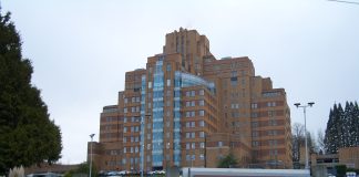 Seattle Pacific Medical Center is a brick art deco building atop Beacon Hill dating backed to 1932.