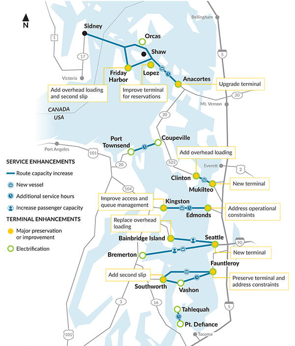 Planned ferry system enhancements by 2040. (WSF)