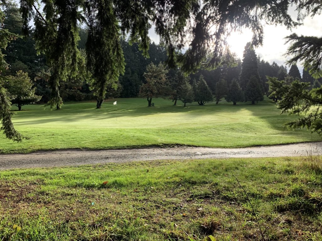 The Jackson Park golf course features 28 holes of golf, plus a driving range, on 160 acres of publicly-owned land, much of which is within a quarter-mile walk shed of the future NE 145th St light rail station. Photo by author.