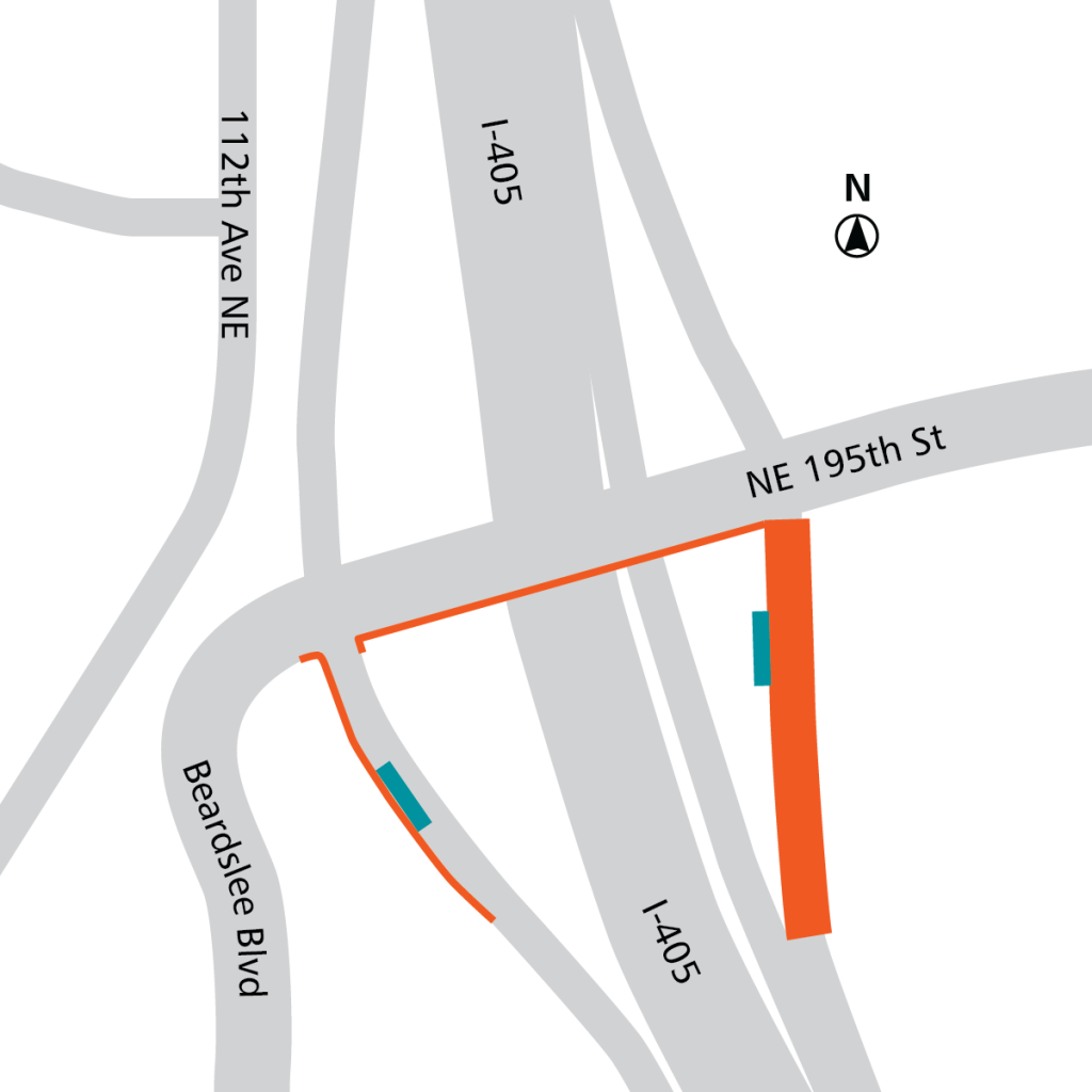 Orange: roadway modifications. Teal: BRT stops. (Sound Transit)