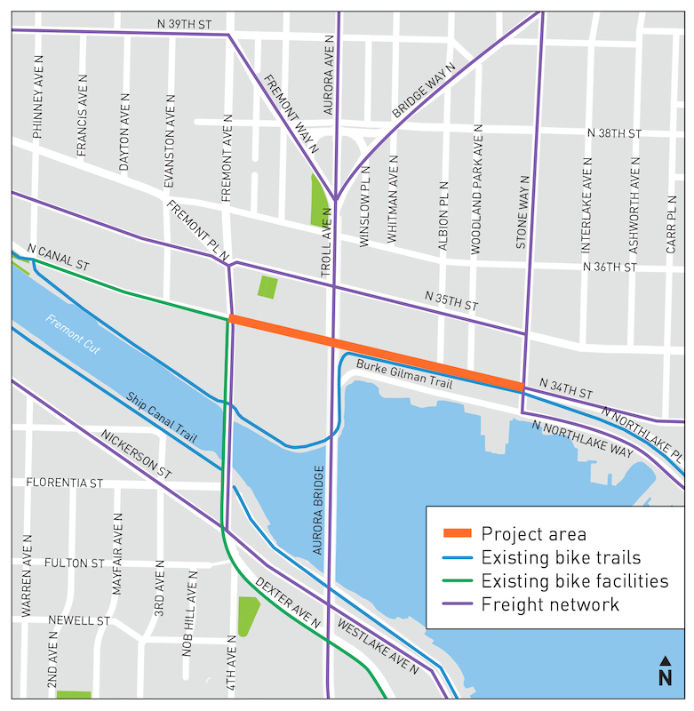 The project area is noted with the orange line. (City of Seattle)