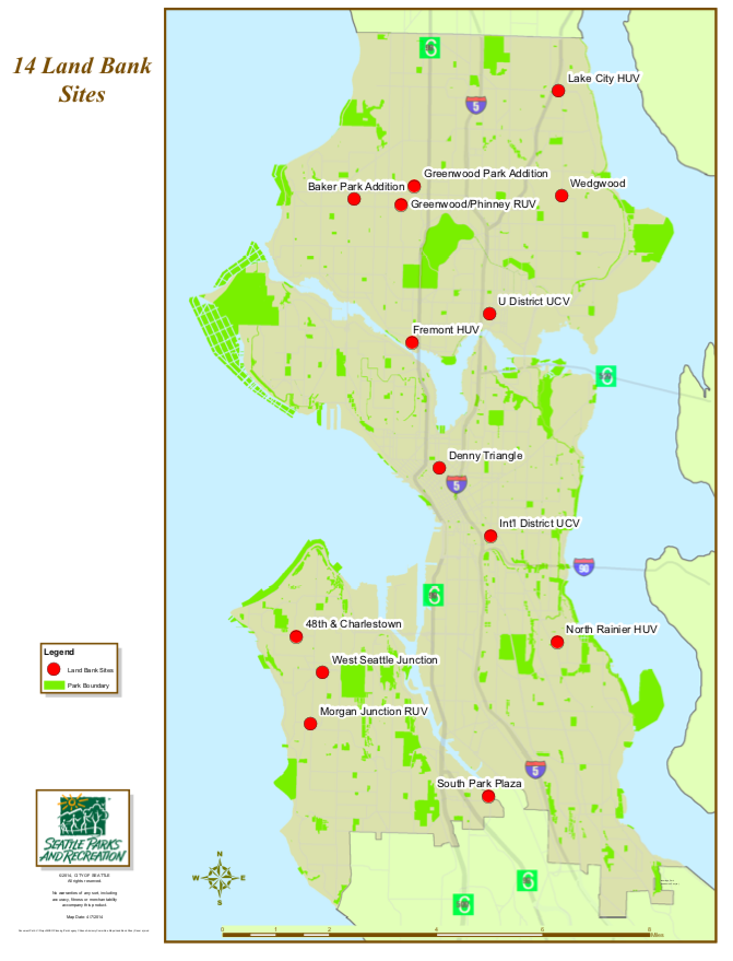 These landbanked sites have been acquired by the City to increase open space capacity as Seattle's population continues to grow. Credit: City of Seattle