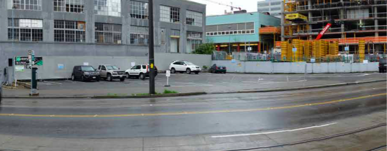 The site of the future Urban Triangle Park as seen from Westlake Avenue. Credit: City of Seattle