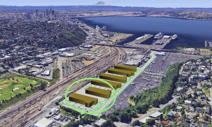 Rendering of possible Terminal 91 buildout with rough massings. (Queen Anne News / Port of Seattle)