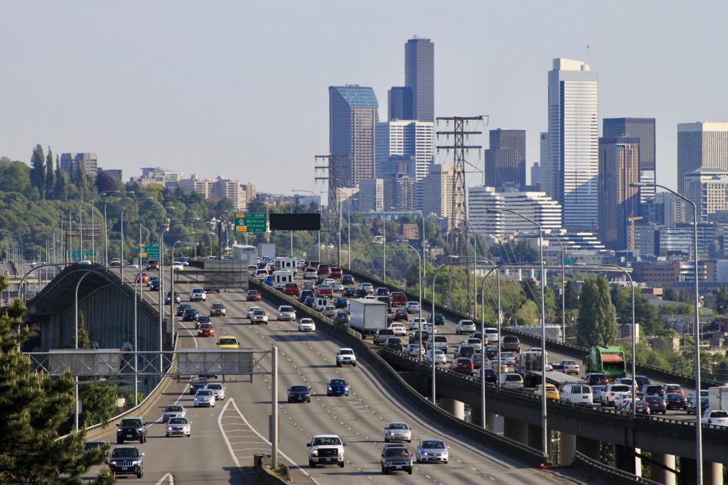 The Ship Canal Bridge, which is one of the highest traffic volume segments of the Interstate 5 corridor, needs to be seismically retrofitted. The first phase of retrofitting was completed in 2000, but the second phase has yet to be undertaken. Cost of completing the remaining work is estimated at $100 million. Photo credit: Sounder Bruce