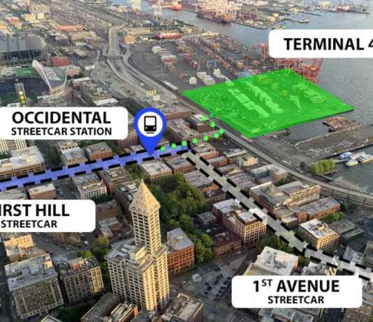 New Cruise Terminal Shores Up Opportunity for Streetcar A proposed new cruise terminal at South King Street could bring thousands of passengers to the nearby streetcar station at Occidental Square. (Paige Malott)