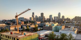 A view of the downtown Seattle skyline from a Capitol Hill rooftop