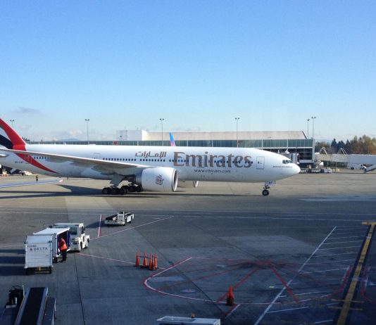 Puget Sound Aviation Forecast Suggests Second Sea-Tac-Sized Airport Needed by 2050 Emirates plane taxiing at Sea-Tac International Airport.