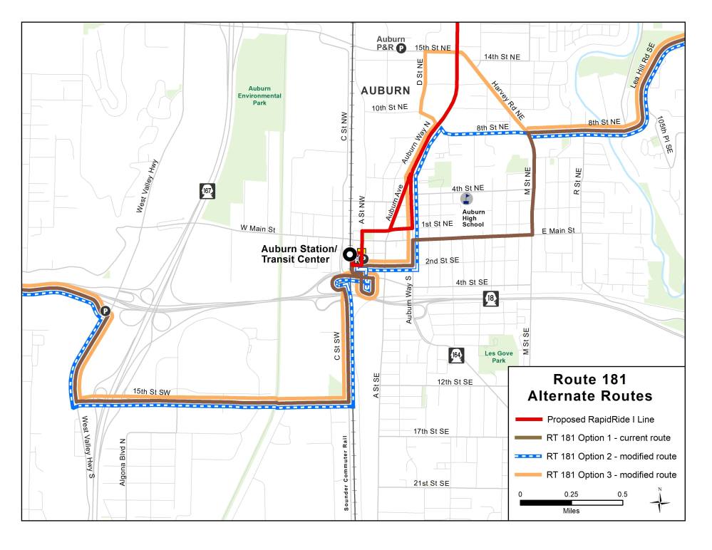 Options for changes to Route 181 in Auburn. (King County)