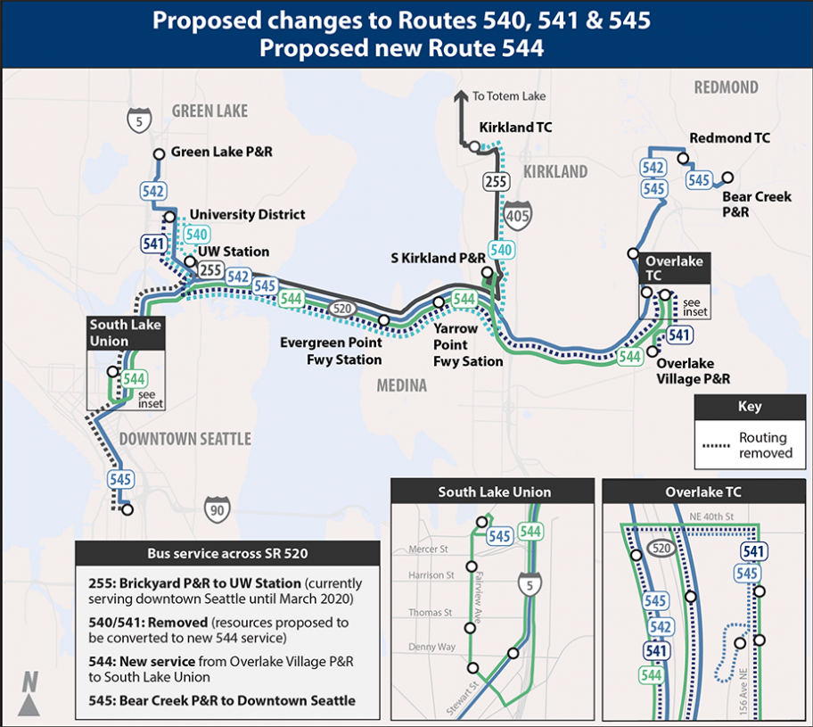 Proposed changes to Routes 540 and 541. (Sound Transit)