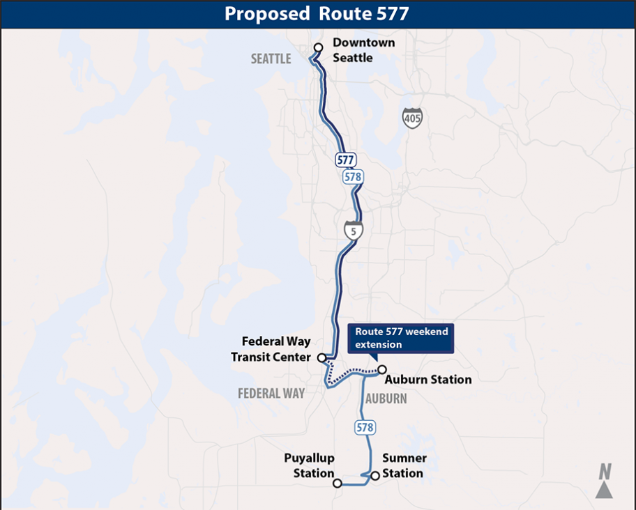 Proposed weekend service revisions for Route 577 and 578. (Sound Transit)