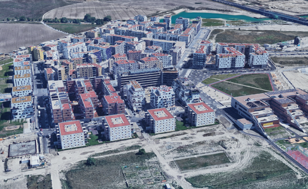 Vienna’s brownfield redevelopment Seestadt Aspern, with six-story buildings within three-quarters of a mile from the U-Bahn.