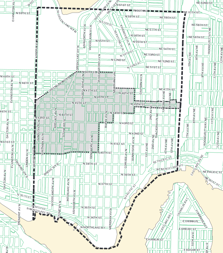 Wallingford Urban Village (shaded) and catchment boundary (dashed line).