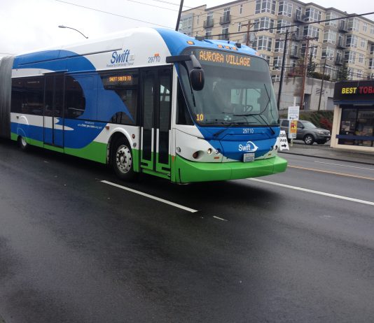 Swift Orange Line Planning Underway, Community Transit Wants Feedback Swift Blue Line bus on the highway.