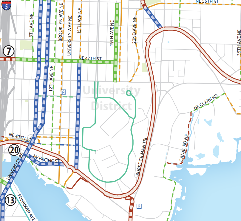 The Bicycle Master Plan's vision for the University District. (City of Seattle)